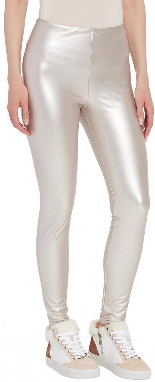 NEW LYSSE freya lightweight faux leather leggings in metallic deep alabaster